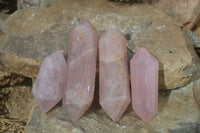 Polished Double Terminated Rose Quartz Points x 6 From Madagascar