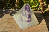 Polished Amethyst Set In A Clear Resin Pyramid With Light Stand x 1 From Southern Africa - TopRock