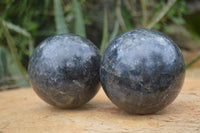 Polished Rare Iolite / Water Sapphire Spheres  x 2 From Northern Cape, South Africa - Toprock Gemstones and Minerals 