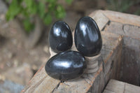 Polished Black Basalt Eggs  x 12 From Antsirabe, Madagascar - Toprock Gemstones and Minerals 