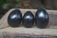 Polished Black Basalt Eggs  x 12 From Antsirabe, Madagascar - Toprock Gemstones and Minerals 