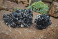 Natural Schorl Black Tourmaline Specimens With Hyalite Opal x 2 From Erongo Mountains, Namibia - TopRock