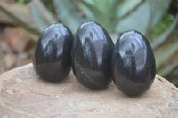 Polished Black Basalt Eggs  x 12 From Antsirabe, Madagascar - Toprock Gemstones and Minerals 