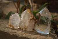 Polished Clear & Smokey Window Quartz Points x 3 From Ankazobe, Madagascar