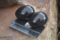 Polished Black Basalt Eggs  x 12 From Antsirabe, Madagascar - Toprock Gemstones and Minerals 