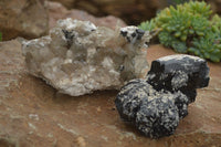 Natural Schorl Black Tourmaline & Smokey Quartz Specimens x 2 From Erongo Mountains, Namibia - TopRock