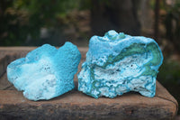 Natural Blue Chrysocolla On Silky Malachite Matrix Specimens x 2 From Kulukuluku, Congo - Toprock Gemstones and Minerals 