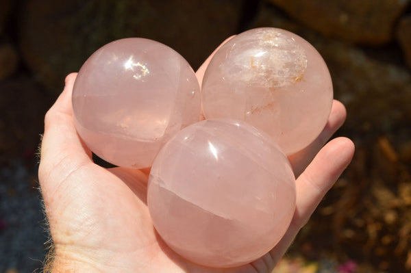 Polished Gemmy Pink Rose Quartz Spheres With Asterisms  x 6 From Madagascar - TopRock