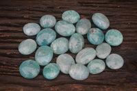 Polished Blue Amazonite Palm Stones  x 35 From Ambositra, Madagascar