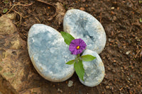 Polished Blue Celestite Eggs With Crystalline Centres  x 3 From Sakoany, Madagascar - TopRock