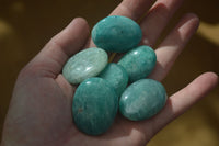 Polished Blue Amazonite Palm Stones  x 35 From Ambositra, Madagascar