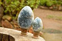 Polished Blue Celestite Eggs With Crystalline Centres  x 3 From Sakoany, Madagascar - TopRock