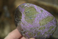 Polished Stichtite & Serpentine Free Forms With Silky Purple Threads x 3 From Barberton, South Africa