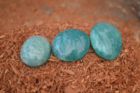 Polished Blue Amazonite Palm Stones  x 35 From Ambositra, Madagascar