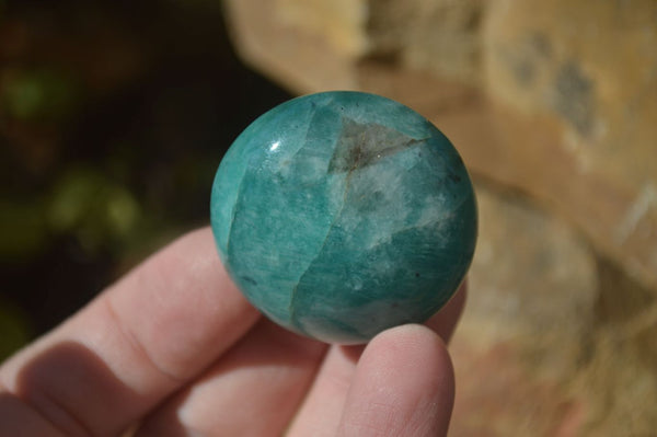 Polished Blue Amazonite Palm Stones  x 35 From Ambositra, Madagascar