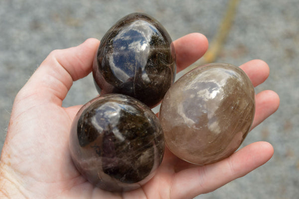 Polished Morion Smokey Quartz Eggs  x 6 From Madagascar - TopRock