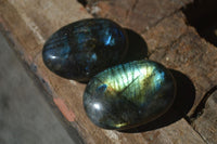 Polished Flashy Labradorite Palm Stones  x 12 From Tulear, Madagascar - Toprock Gemstones and Minerals 