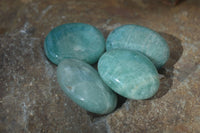 Polished Blue Amazonite Palm Stones  x 35 From Ambositra, Madagascar