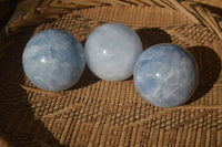 Polished Blue Calcite Spheres x 3 From Ihadilalana, Madagascar