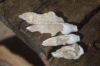 Natural Drusy Quartz Coated Fluorescent Calcite Spearhead Crystals x 21 From Alberts Mountain, Lesotho