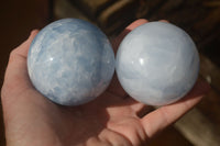 Polished Blue Calcite Spheres x 3 From Ihadilalana, Madagascar