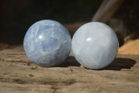 Polished Blue Calcite Spheres x 3 From Ihadilalana, Madagascar