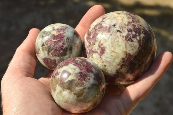 Polished Pink Rubellite Tourmaline Spheres (2 Sml, 2 Med) x 4 From Ambatondrazaka, Madagascar - TopRock