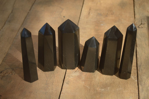 Polished Black Basalt Points  x 6 From Madagascar