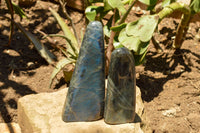 Polished Labradorite Standing Free Forms With Intense Blue Flash x 2 From Sakoany, Madagascar - TopRock