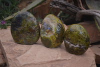 Polished  Green Opal Standing Free Forms  x 3 From Madagascar