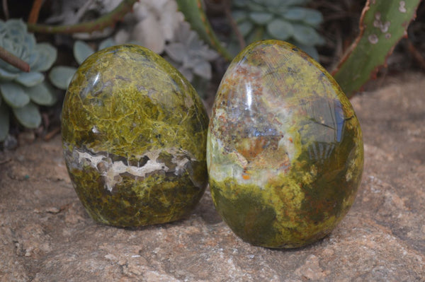 Polished  Green Opal Standing Free Forms  x 3 From Madagascar