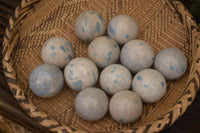 Polished Blue Spotted Spinel Quartz Spheres x 12 From Madagascar