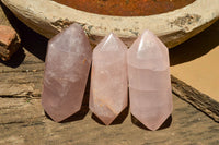 Polished Gemmy Pink Rose Quartz Double Terminated Points  x 6 From Ambatfinhandrana, Madagascar - TopRock