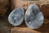 Polished Blue Celestite Egg Geodes  x 2 From Sakoany, Madagascar