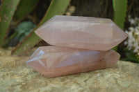 Polished Double Terminated Rose Quartz Points x 3 From Ambatondrazaka, Madagascar