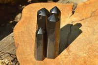 Polished Pitch Black Basalt Points/Prisms x 5 From Madagascar - TopRock