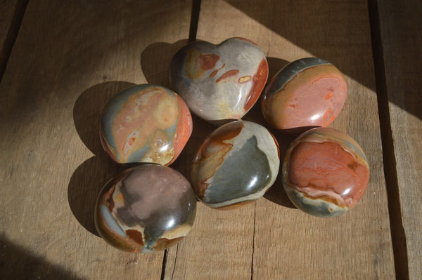 Polished Polychrome Jasper Palm Stones & Heart  x 6 From Madagascar