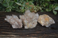 Natural Cascading White Phantom Smokey Quartz Clusters  x 3 From Luena, Congo - Toprock Gemstones and Minerals 