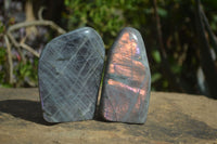 Polished Rare Purple Flash Labradorite Standing Free Forms x 4 From Tulear, Madagascar