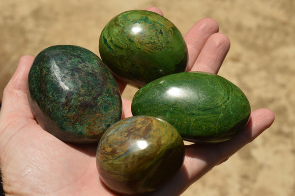 Polished Green Verdite Palm Stones  x 12 From Zimbabwe - TopRock