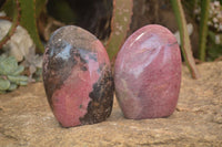 Polished  Pink & Black Rhodonite Standing Free Forms x 2 From Madagascar