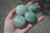 Polished Blue Amazonite Palm Stones  x 12 From Ambositra, Madagascar - Toprock Gemstones and Minerals 