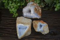 Natural Blue Lace Agate Geode Specimens  x 3 From Malawi - Toprock Gemstones and Minerals 