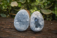 Polished Blue Celestite Egg Geodes  x 2 From Sakoany, Madagascar