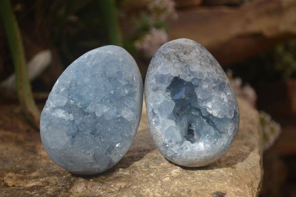 Polished Blue Celestite Egg Geodes  x 2 From Sakoany, Madagascar