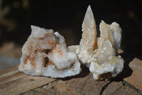 Natural Drusy Quartz Coated Fluorescent Peach Calcite Crystal Specimens  x 12 From Alberts Mountain, Lesotho - Toprock Gemstones and Minerals 