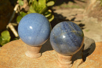 Polished Beautifully Blue Lazulite Spheres x 2 From Madagascar - TopRock