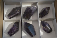 Polished Dark Purple Chevron Amethyst Points  x 6 From Zambia - Toprock Gemstones and Minerals 