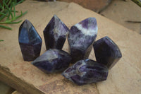 Polished Dark Purple Chevron Amethyst Points  x 6 From Zambia - Toprock Gemstones and Minerals 