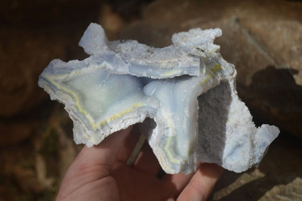 Natural Etched Blue Chalcedony Specimens  x 3 From Nsanje, Malawi